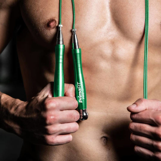 Primafit Speed Pro Въже за скачане Професионално 3м Регулируемо 2 Лагера Допълнителни Тежести за Въже 2 Протектора Алуминиеви Дръжки Чанта за Носене Кросфит Бокс ММА Зелено