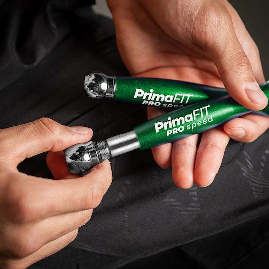 Primafit Speed Pro Въже за скачане Професионално 3м Регулируемо 2 Лагера Допълнителни Тежести за Въже 2 Протектора Алуминиеви Дръжки Чанта за Носене Кросфит Бокс ММА Зелено