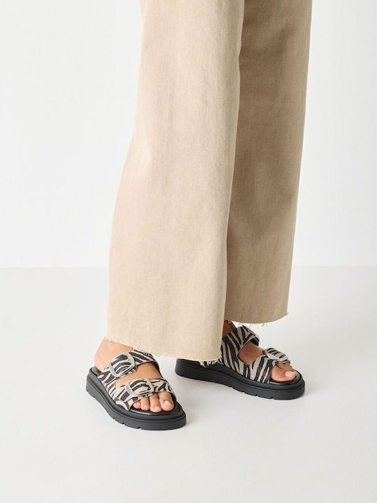Leather Women's Flat Sandals in Black Color