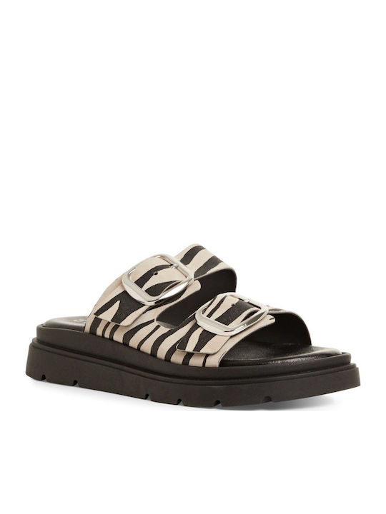 Leather Women's Flat Sandals in Black Color
