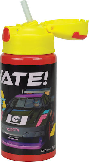 Hot Wheels Детска Бутилка За Вода Термос Hot Wheels Алуминий със Сламка 500ml