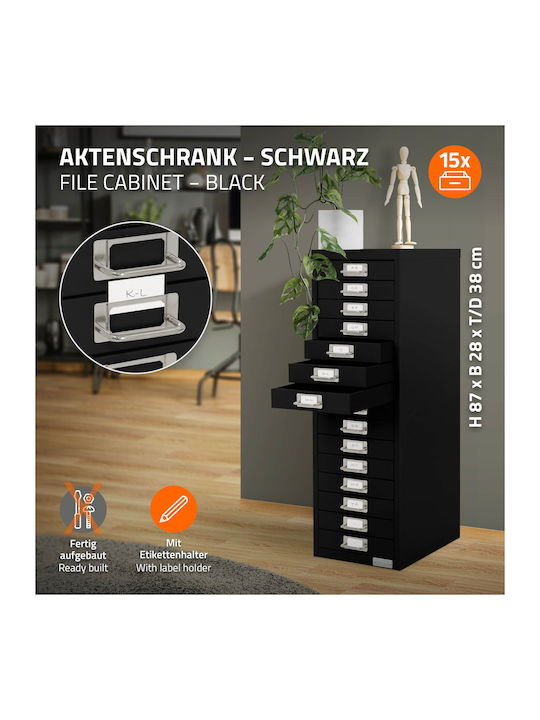 Aktenschrank mit 15 Schubladen 28x38x87 Cm Schwarz Metallic Design Ml