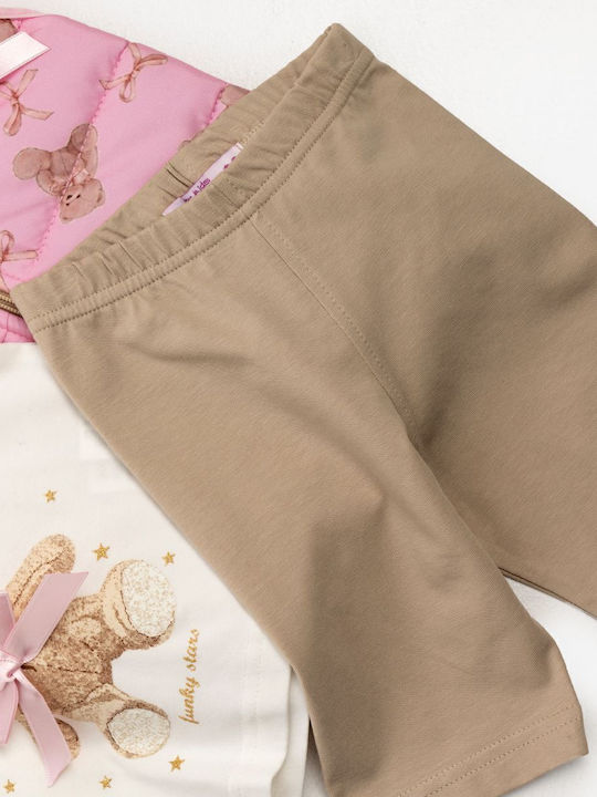 Kinder-Set mit Leggings & Jacke Sommer 3Stück Pink, Ecru, Moccasin