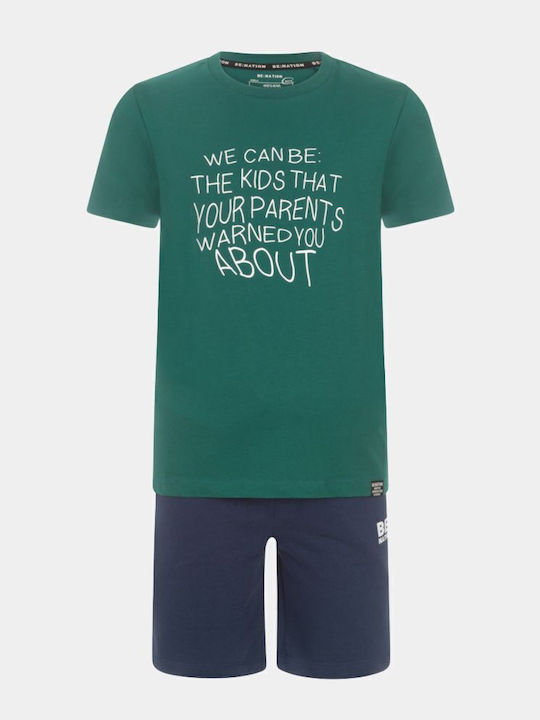 Kids' Set with Shorts Summer 2pcs Green-blue Navy-white