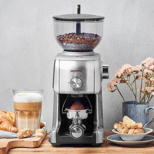 Gastroback Râșniță Electrică de Cafea 130W cu Capacitatea de Măcinare a Boabelor 400gr și 16 Nivele de Măcinare Argintie
