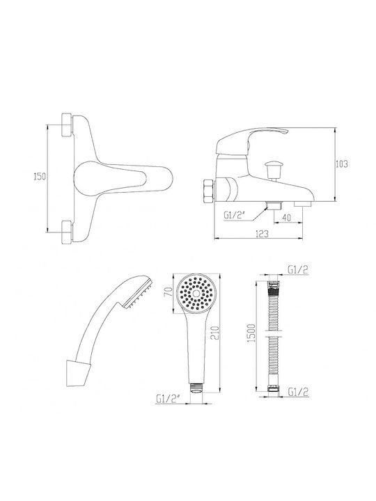 Invena Mischung Bade- / Duscharmatur Badewanne Komplettes Set Silber
