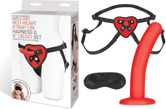 Lux Fetish Red Heart Strap On Harness & 5" Dildo Set