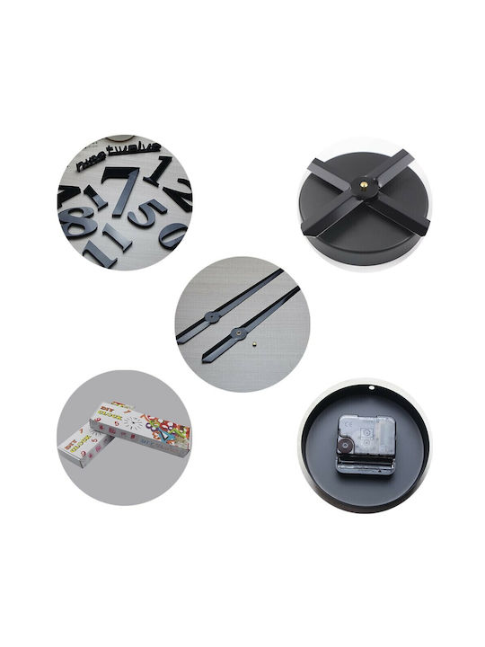 3D Stickers Mirror DIY Black (Number Dimension 12cm) 3D Wall Clock Sticker Plastic Black Ø70cm
