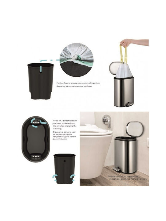 Inter Ceramic 8355S Metallisch Set aus Toilettenbürste und Mülleimer für das Badezimmer 6Es Silber