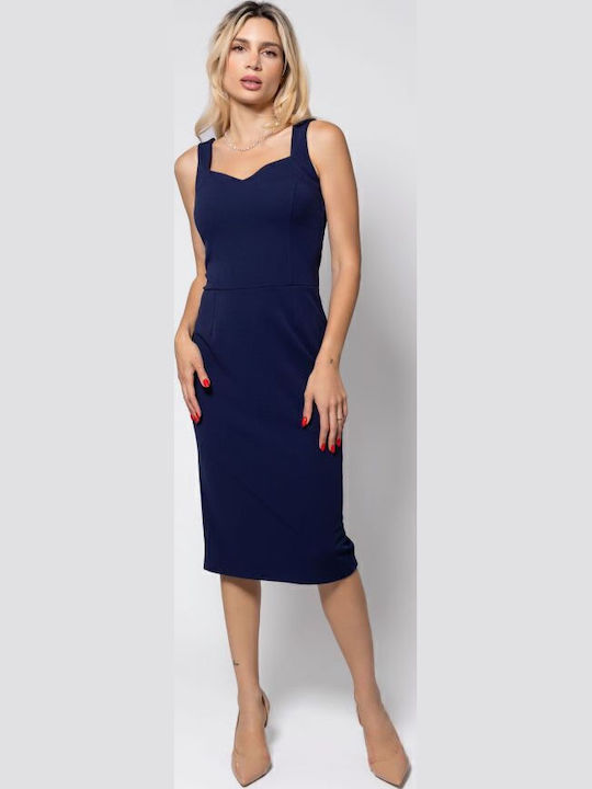Summer Midi Dress with Spaghetti Strap Navy Blue