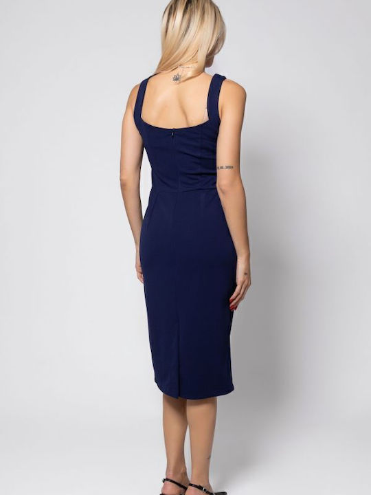 Summer Midi Dress with Spaghetti Strap Navy Blue