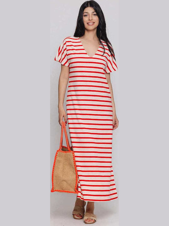 Summer Midi Dress Ecru/Red