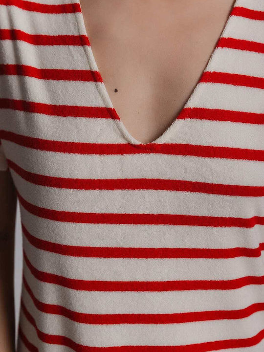 Summer Midi Dress Ecru/Red