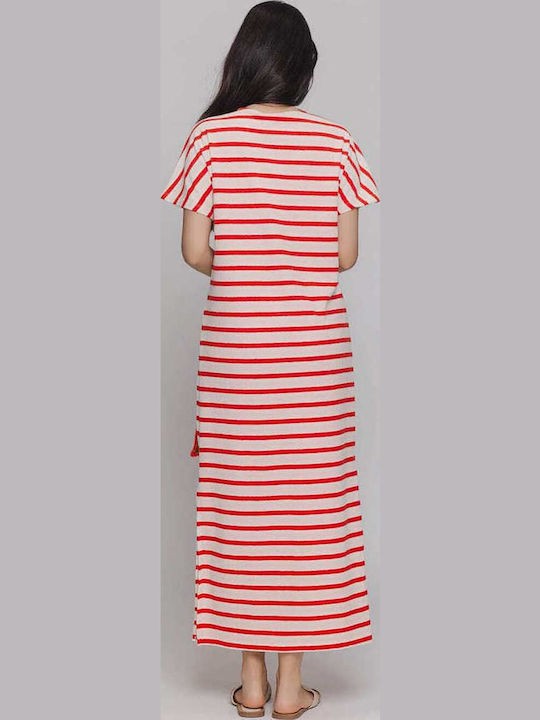 Summer Midi Dress Ecru/Red