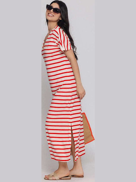 Summer Midi Dress Ecru/Red