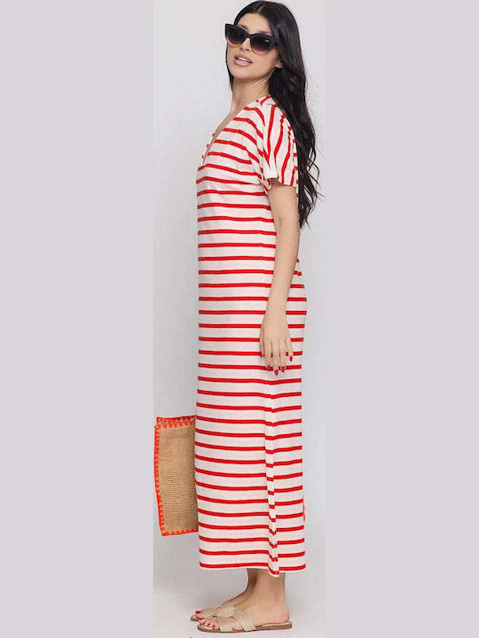 Summer Midi Dress Ecru/Red