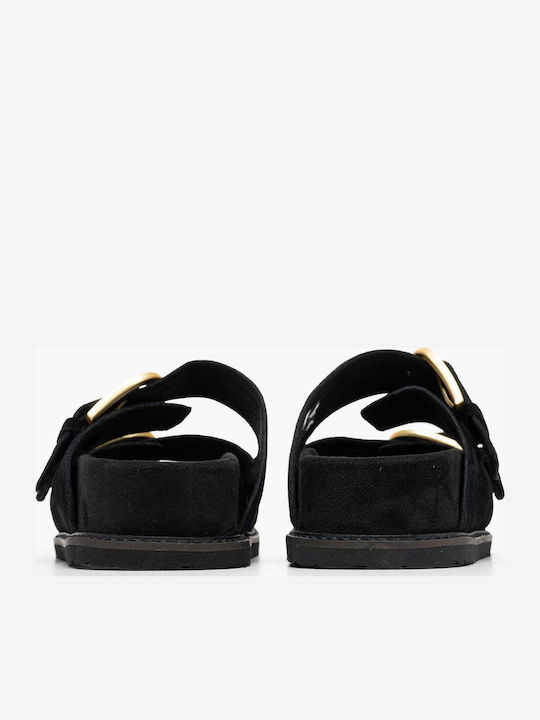 Δερμάτινα Γυναικεία Σανδάλια Flatforms Μαύρα