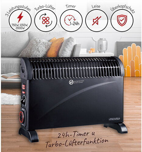 Mesko Floor Convector Heater 2000W 53.5x38.5cm Black