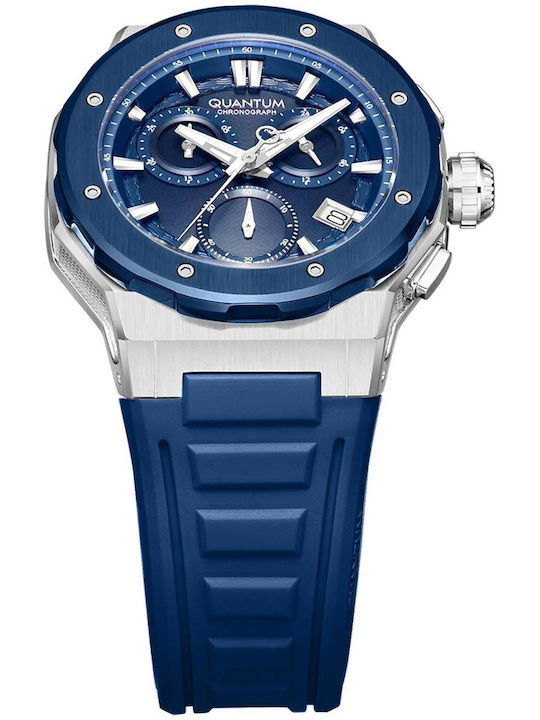 Quantum Hunter Men's Watch 46mm Chronograph Battery with Blue Rubber Strap