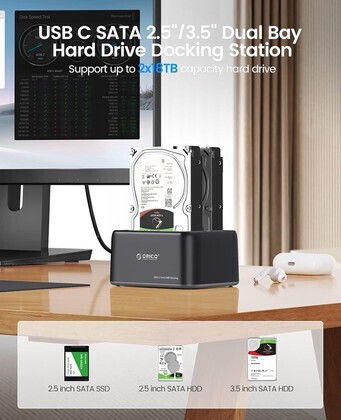 Orico Docking Station for 2 Hard Drives SATA 2.5" / 3.5" with Connection USB-C (6829C3-V1)