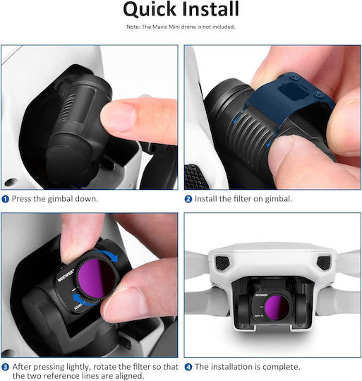 Set 5 Filtre Polarizante Nd Compatibile Dji Mavic Mini Mini 2/mini Se Inclusiv Nd4pl Nd8pl Nd16pl Nd32pl Nd64pl Laveta Profesională de Curățare Carcasă de Depozitare Neewer