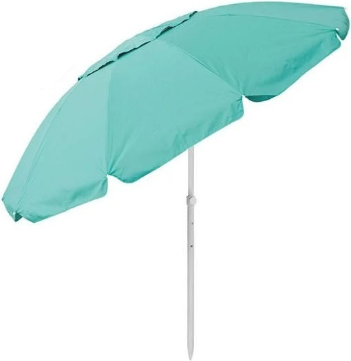 Umbrelă Plajă Anti Vânt Protecție Soare UPF 50+ Cadru Metalic 4 Inele Ø2.25m Turcoaz-Argintiu