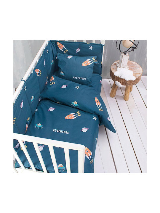 Rythmos Spaceship Baby Sheet Cradle Cotton Blue 80x110cm