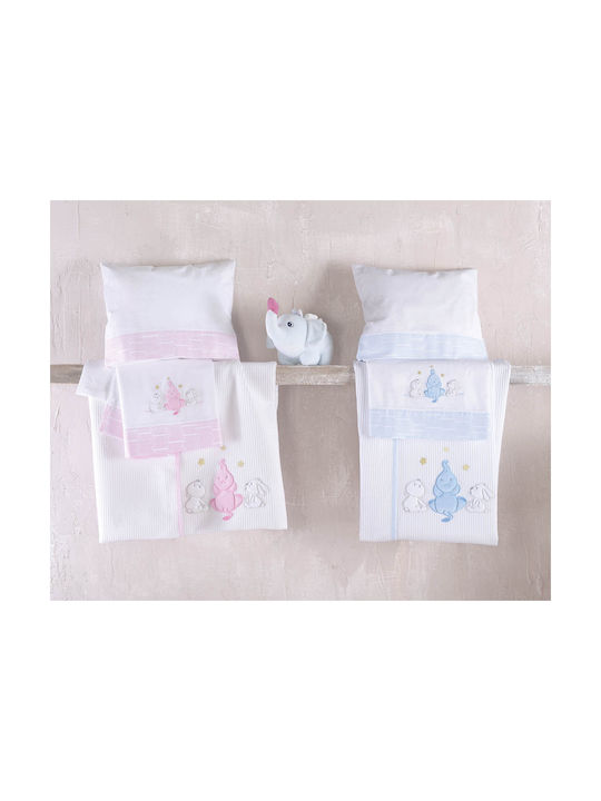Rythmos Elephant Friends Baby Sheets Set Crib Cotton Sky Blue Gray 100x160cm 3pcs