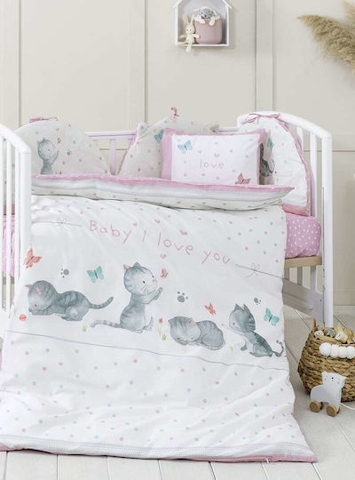 Nima Love Baby Sheets Set Crib Cotton Fitted White 70x140cm 3pcs