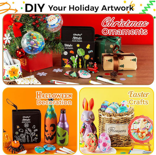 Ohuhu Nahuku Single Fine 24 Drawing Markers Vibrant Colors