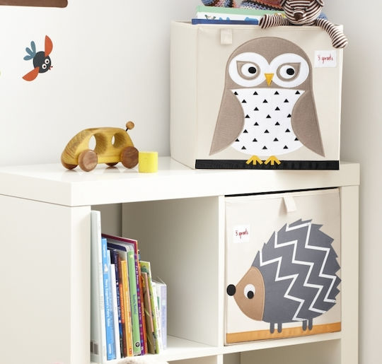 3 Sprouts Kinder Aufbewahrungskorb Faltbar aus Stoff Owl Braun 33x33x33cm 1Stück