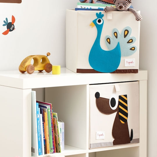 3 Sprouts Kinder Aufbewahrungskorb Faltbar aus Stoff Dog Schwarz 33x33x33cm 1Stück