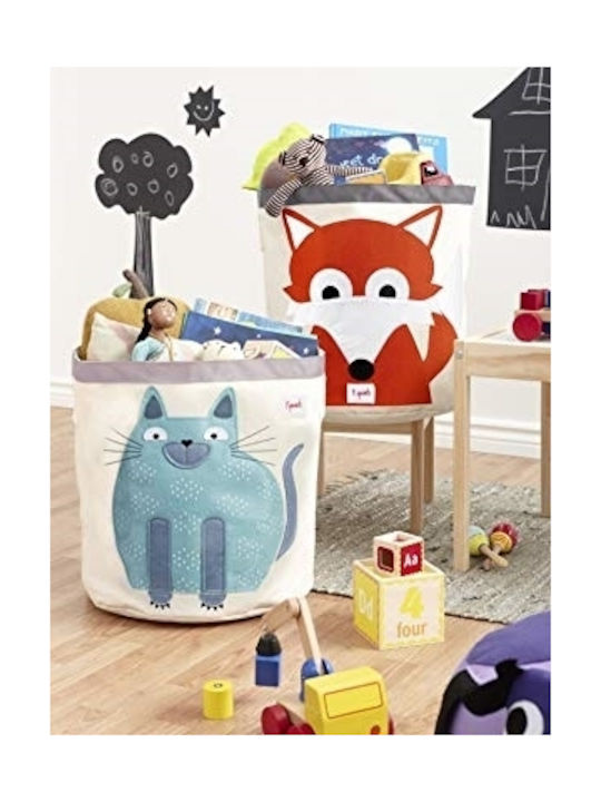 3 Sprouts Children's Storage Basket made of Fabric Cat Light Blue 43x43x45cm 1pcs