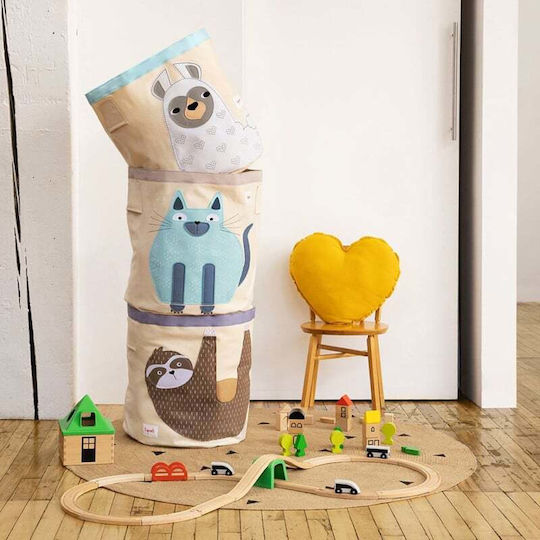 3 Sprouts Children's Storage Basket made of Fabric Cat Light Blue 43x43x45cm 1pcs