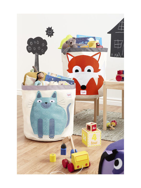 3 Sprouts Children's Storage Basket made of Fabric Cat Light Blue 43x43x45cm 1pcs