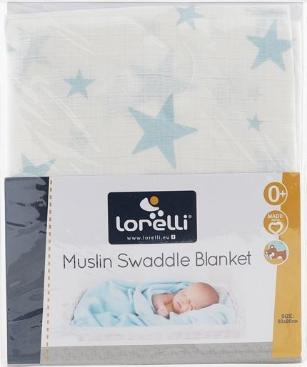 Lorelli Stars Musselin-Wickeltuch Blue Blau 80x80cm.