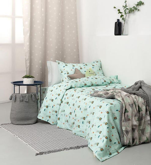 24home.gr Kids Sheets Set with Elastic Band Green 100x200cm 24home.gr Kids Sheets Set with Elastic Band Green 100x200cm