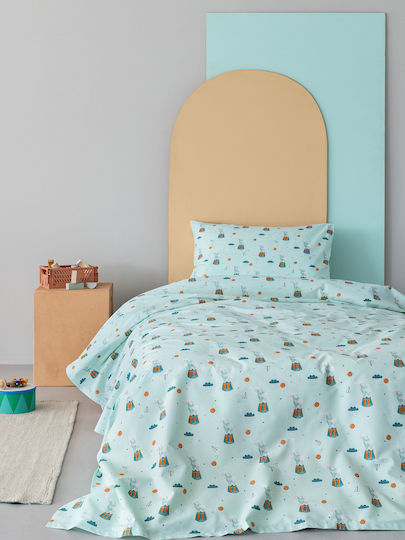 24home.gr Sheet Set Single with Elastic Band Cotton Green 100x200cm 3pcs