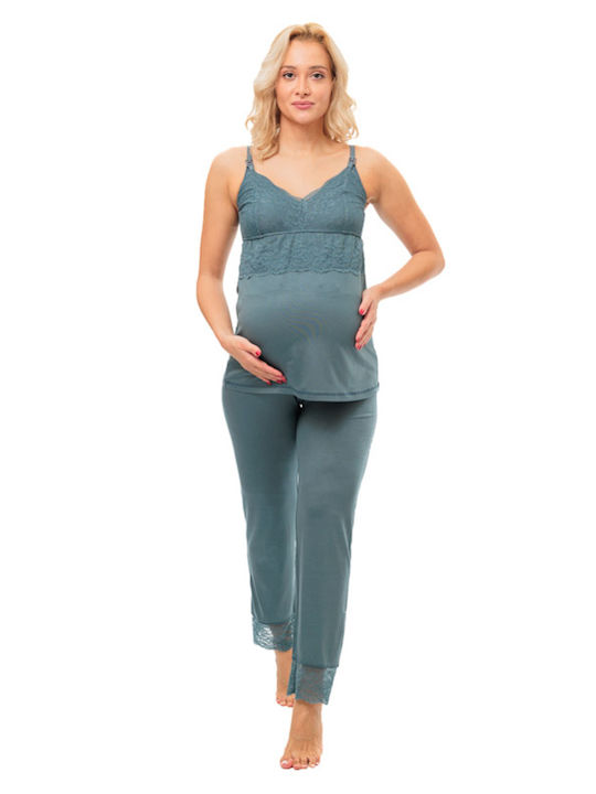 Angel's Secret Maternity Pajama Set & Nursing in Green color