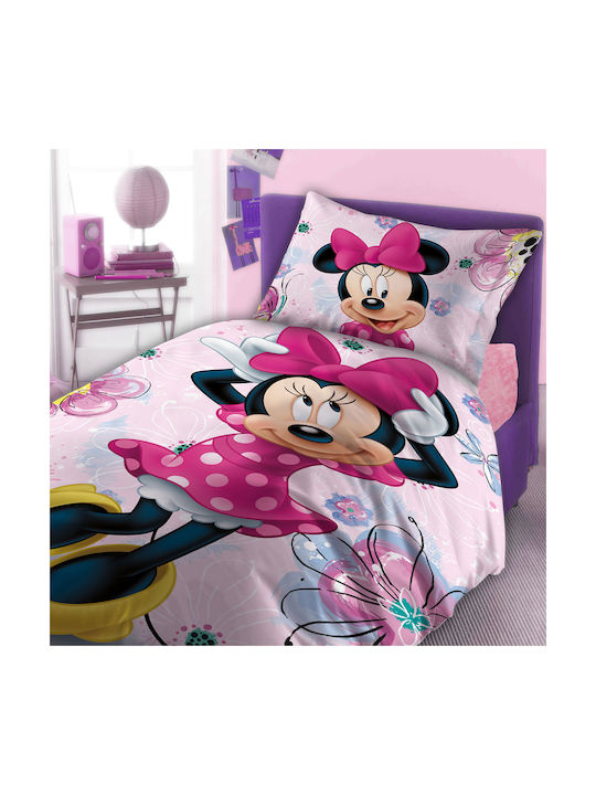 Dimcol Σετ Σεντόνια Μονά Βαμβακερά Minnie 852 Pink 160x240cm 2τμχ