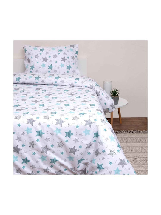 Viopros Semi Double Sheet Set with Elastic Band Cotton Seirios White 120x200cm 3 Pieces