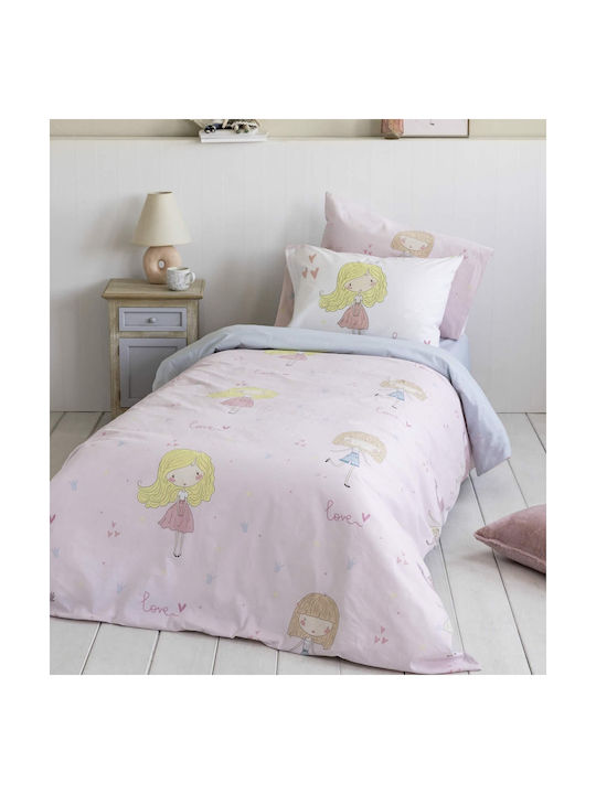 Nima Bettwäsche-Set Einzel Mit Gummizug Baumwolle Lovely Rosa 100x200cm 3Stück