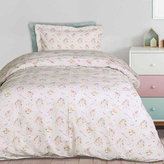 Das Home Σετ Σεντόνια Μονά Βαμβακερά Stay Magical Mint - Pink - White 170x240cm 3τμχ
