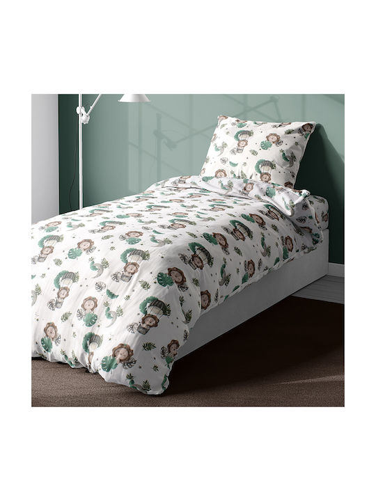 Dimcol Sheet Set Single Cotton Lion Green 160x240cm 2pcs