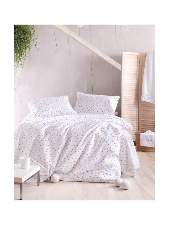 Rythmos Sheet Set King with Elastic Band Cotton Tiny Heart White 165x205cm 4pcs
