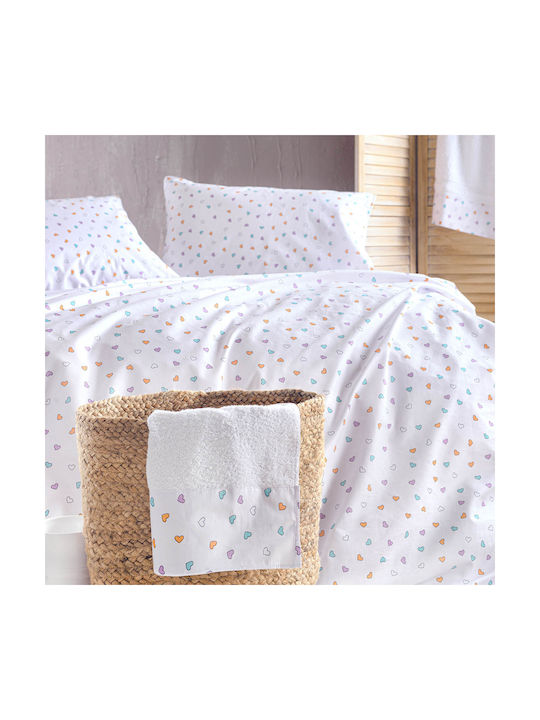 Rythmos Sheet Set King with Elastic Band Cotton Tiny Heart White 165x205cm 4pcs