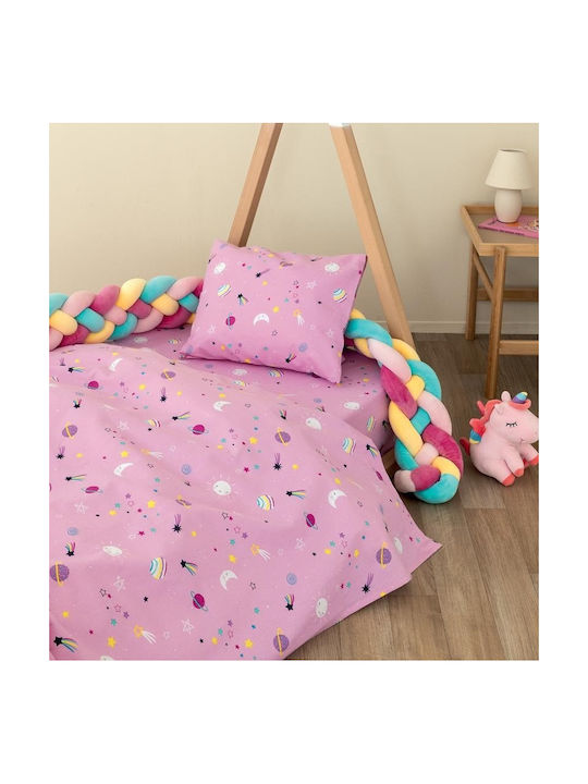 Palamaiki Seturi de cearșafuri Single Cu elastic Bumbac PP101 Roz 170x265cm 3buc