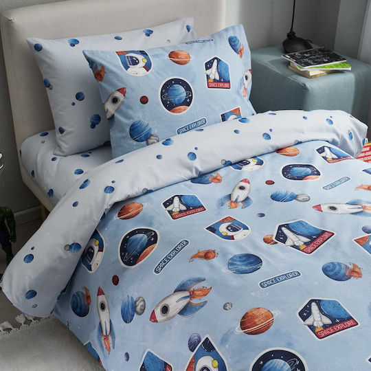 Vesta Home Kinderbettlaken Set Baumwolle Apollo Blau 170x260cm 3 Stück