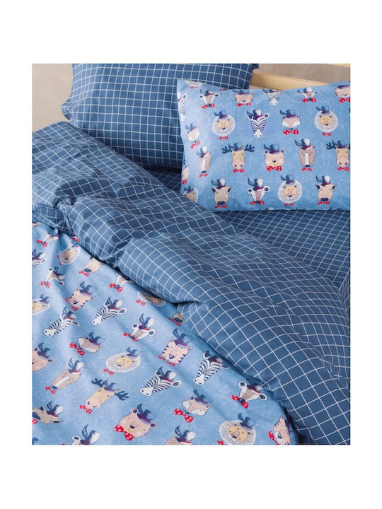 Kentia Sheet Set Single Cotton Ciel/blue/red/white 160x245cm 3pcs