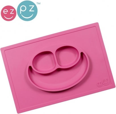 Ezpz Tavă Roz Happy Mini Square Din Silicon Pentru Vârsta Peste 24 Luni